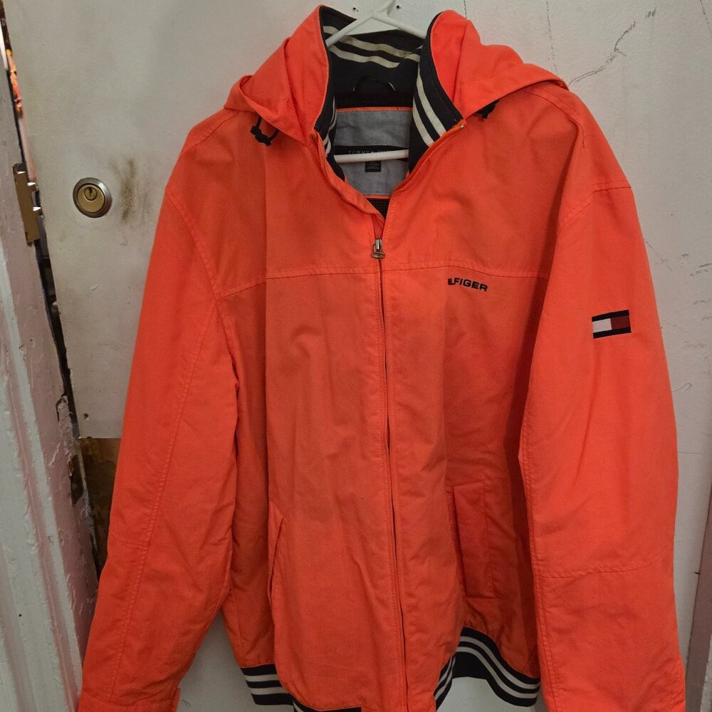 TOMMY HILFIGER MENS REGATTA JACKET NEON ORANGE ALL WEATHER JACKET